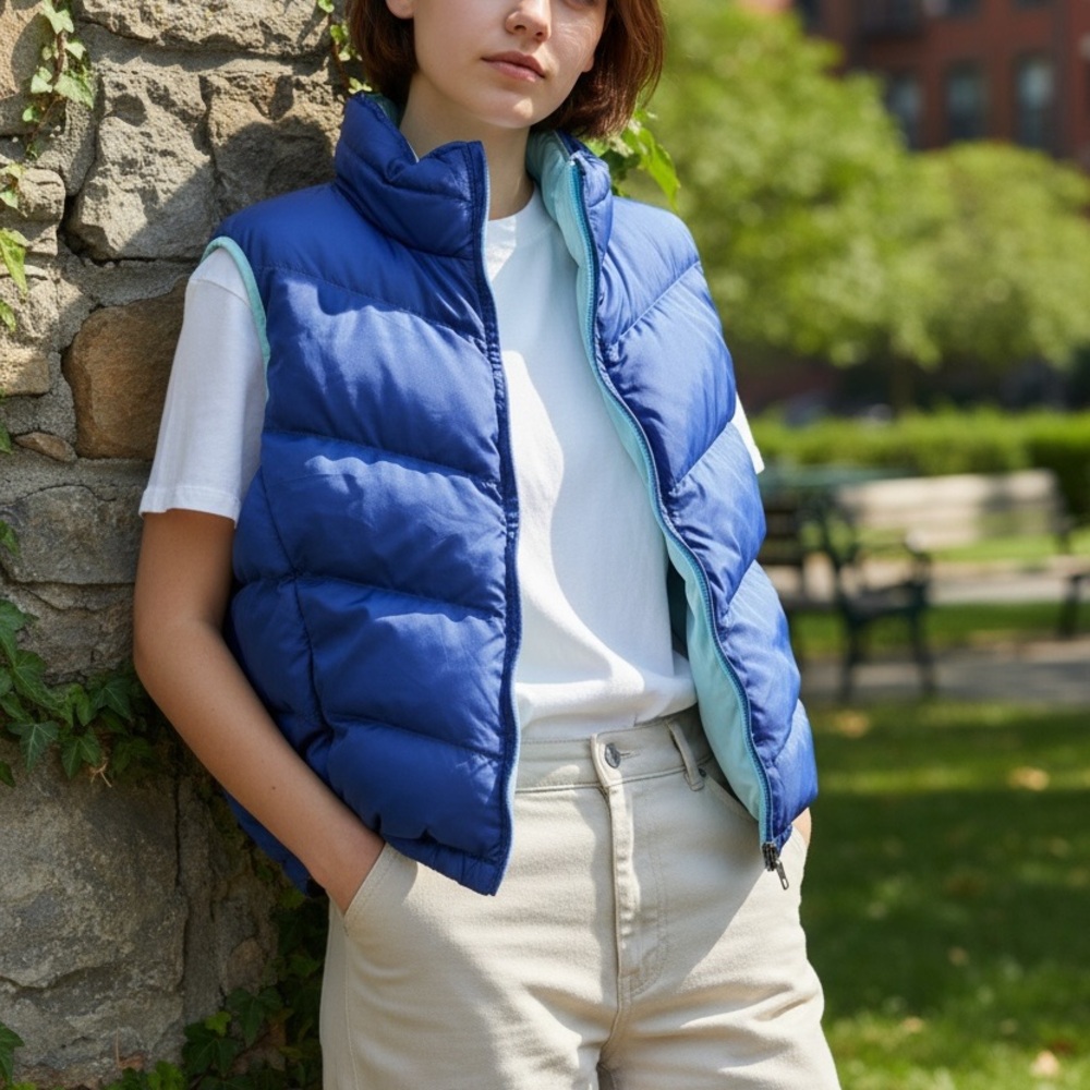 L.L. Bean Women’s Blue Reversible Puffer Vest Jacket Size Small